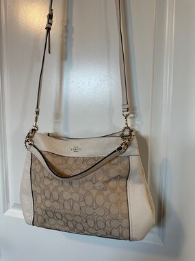 Coach Beige and Chalk Signature Canvas Shoulder Bag